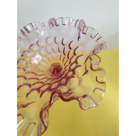 Fenton Peach Pink Glass Footed Bowl Double Ruffled Rim. 7" Tall 8" wide - Picture 6 of 15